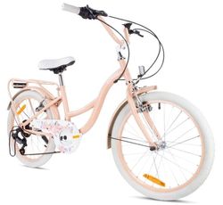 sun baby FLOWER BIKE Børnecykel 20 tommer - 6 gear, V-bremser, bagagebærer, skærme, justerbart styr og sadel - Abrikos
