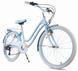 sun baby HEART BIKE Barncykel 24 tum - 7 växlar Shimano -pakethållare, stänkskärmar i metall, V-broms, kedjeskydd - Ljusblå