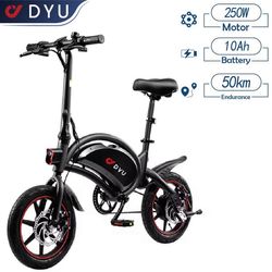 DYU D3F 2026 Ny elcykel, räckvidd 55 km, 14 tums däck, 250W motor, 36V 10AH batteri, svart