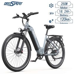 ONESPORTS OT05 City E-Bike, maxhastighet 25 km/h, 27,5 tum däck, 250W motor, 36V 18,2Ah batteri, 120 km räckvidd grå
