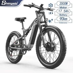 Shengmilo S600 17.5AH batteri 1000W*2 motorer elcykel för vuxna, 45km/h, 75km räckvidd, 26*3.0 breda däck, dubbla motorer, Samsung batteri