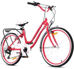 sun baby HEART BIKE Barncykel 24 tum - 7 växlar Shimano -pakethållare, stänkskärmar i metall, V-broms, kedjeskydd - Hallon