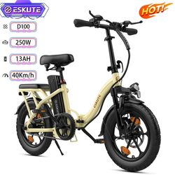 ESKUTE D100 Hopfällbar Elcykel - 250W Motor - 13AH Avtagbart Batteri - Max 40 km/h - 16x2.5'' Däck - Skivbromsar - Gul