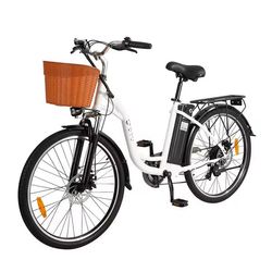 DYU C6 elektrisk stadscykel, batteri 36V 10Ah, 250W motor räckvidd 55km, maxhastighet 25 km / h, med korg och bakre pakethållare - vit