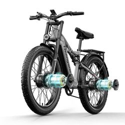 Shengmilo S600 26" breda däck elcykel,2000W motor med dubbla drivenheter,48V 17,5AH löstagbart SAMSUNG-batteri,Colour display, grå