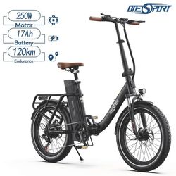 ONESPORT OT16-2 elcykel, 250W motor 25km/h maxhastighet, 48V 17Ah batteri, 20" däck, mekaniska skivbromsar -svart