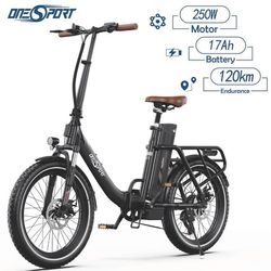 ONESPORT OT16-2 elcykel, 250W motor 48V 17Ah batteri, 20" däck, mekaniska skivbromsar, 25km/h maxhastighet -svart