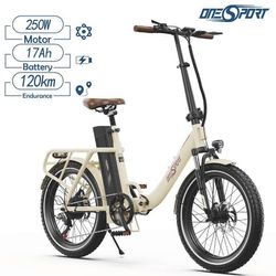 ONESPORT OT16-2 elcykel, 250W motor 48V 17Ah batteri, 20" däck, 25km/h maxhastighet, mekaniska skivbromsar -vit