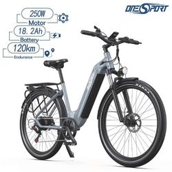 ONESPORT OT05 elektrisk cykel 36V 18.2Ah batteri 27.5 * 2.25 tums däck 7 hastigheter 250W motor elcykel -grå