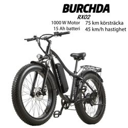 BURCHDA RX02 1000W 45KM/H 26-tums mountainbike elcykel 48V15AH litiumbatteri Fatbike elcykel för vuxna motorcyklar