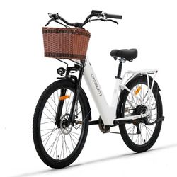 Cysum X-city Elcykel 48V 10,4Ah Batteri 250W Elcykel 26’’ Landsvägsdäck Utomhus Elcykel med dragkrok - vit