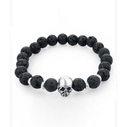Trendy Sake Skull Armbånd Black Lava Stones