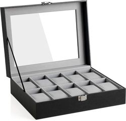 10-fack klockbox med glaslock Elegant Klockförvaring för 10 Klockor