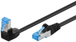 Patchkabel CAT 6A, 1x 90° vinklad, S/FTP (PiMF), svart, 0,25 m