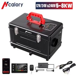 8KW Dieselvärmare 5L Verktygslåda Kompakt Bärbar Diesel Luftvärmare 110V/12/24V Allt-i-ett Snabb Uppvärmning, Höjdläge och Automatisk Start och Stopp