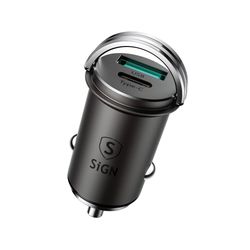 SiGN Mini Billaddare USB & USB-C, PD & Q.C3.0, 5A, 20W - Svart