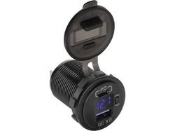 PeiYing lader USB + USB Type C billader med Quick Charge funksjon, strømforsyning og spenningsmåler 48W