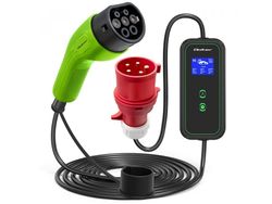 Qoltec Mobillader for elbil med 2-i-1 regulering Type2 | 11kW | CEE 5 PIN | LCD | 3 faser | Bærbar | Wallbox | 5m
