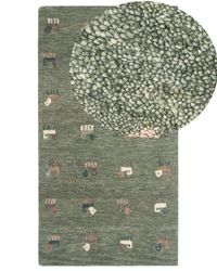 Gabbeh Matta Grön Ull 80 x 150 cm Djurmönster Handtuftad Vardagsrum Sovrum Traditionell Bohemisk