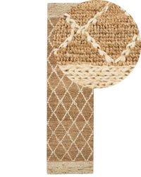 Tæppeløber Beige Jute 80 x 300 cm Fladvævet Løs Gulvløber til Entre Tæppe Mønstret Håndvævet Flettet Lang Gulvtæppe til Gang Tilbehør