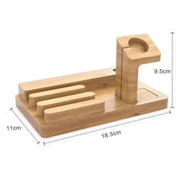 Docking Station - Laddningsstation av bambu i äkta trä - Power Station-plattform med integrerat USB-multigränssnitt för alla mobiltelefoner och smartwatsch