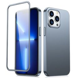 Suojakuori iPhone 13 Pro Maxille, taka- ja etukuori + karkaistu lasi, harmaa