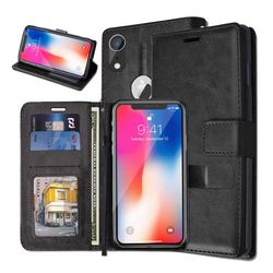 iPhone XR WALKET CASE Sort læder læder tasker