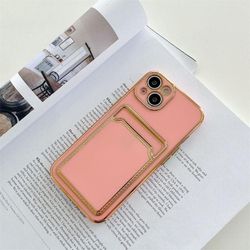 iPhone 13 Pro Max case wallet card holder silicone white rose gold