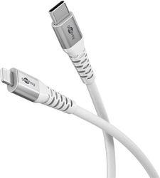 Goobay Lightning-USB-C™ supersoft textilkabel med metallkontakter, 3 m, vit MFi-certifierad, elegant och extra robust laddnings- och synkroniseringska