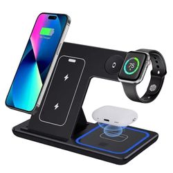 Trådløs mobiloplader 3-i-1 Magsafe foldbar sort