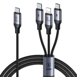 SiGN 3-in-1 USB-C till Lightning, USB-C, Micro-USB, 1.2m - Svart