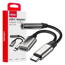 Adapter splitter USB-C til USB-C + Mini Jack 3,5 mm 10 cm AMIO-04295