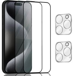 2-Pack ‏‏Iphone 15 Pro Skærmbeskyttelse & 2-Pack linsebeskyttelse - Hærdet Glas 9H - Super kvalitet 3D