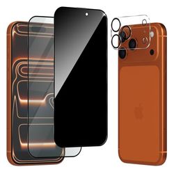 2-Pack iPhone 17 Pro Skærmbeskyttelse (1 Privacy + 1 Klar) & 1-Pack linsebeskyttelse - Hærdet Glas 9H - Super kvalitet 3D
