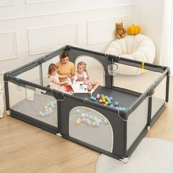 Baby legeplads legeplads 150 x 180 cm barrierebarriere med opbevaringspose aktivitetscenter skridsikker base, åndbart net til sikkerhedsleg
