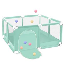 128 x 66 cm babykravlegård, kravlegård med åndbart mesh og lynlås, (grøn)