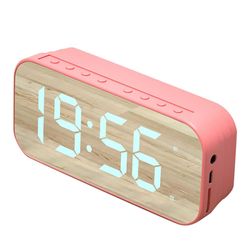 Bluetooth-högtalare väckarklocka digital klocka med Bluetooth-högtalare spegel digital display väckarklocka för sovrum kontor rosa