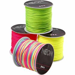 Knyttesnor, tykkelse 1 mm, neon grønn, neon pink, neon gul, neonmix, 8x28m/ 1 pk.