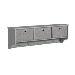SoBuy Grå Væghylde med 5 Kroge & 3 Kurve 100x20x31cm– Knagerække til Entré og Gang FRG282-HG