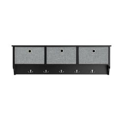 SoBuy Sort Væghylde med 5 Kroge & 3 Kurve 100x20x30cm– Knagerække til Entré og Gang FRG282-SCH