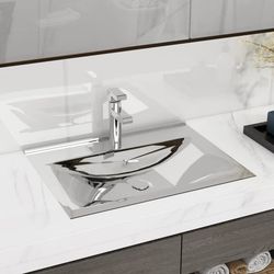 Rektangulärt handfat i keramik med bräddavlopp | Storlek: 60x46x16 cm | Färg: Silver