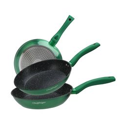 Sett med stekepanner - 3 stk - non stick - grønn