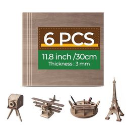 3 mm vaneri, pähkinälautalevyt (6 kpl), 30 x 30 cm puulevy laserkaiverrukseen, CNC-leikkaukseen, maalaukseen, tee-se-itse-malliin