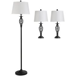 3-delat lampset 2 bord + 1 golv vintage svart/vit metall/bomull vardagsrum