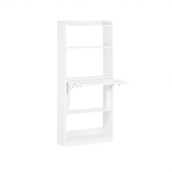 SoBuy Fällbart skrivbord med hyllor – Perfekt för små utrymmen | 64x58x145cm Vit FWT92-H-W
