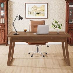 Tribesigns Datorbord, Skrivbord, 140 x 70 x 76 cm, Arbetsbord, Industriell Stil, Valnötsbrun