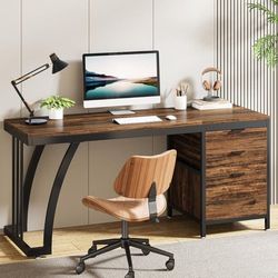 Tribesigns Datorbord - Skrivbord med 3 Lådor - 150 x 50 x 75 cm - Arbetsbord - Industriell Stil