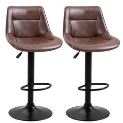 2-pack barstolar höj/sänk med rygg, snurr, konstläder brun – kök/bar