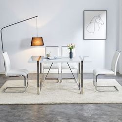 Set med 2 matstolar - imitationsläder och ryggstöd i linne - vit