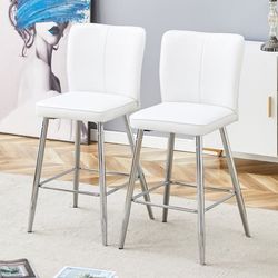 101 cm hög vit PU-barstol 2-pack med ergonomiskt ryggstöd, bekväm och stilren design